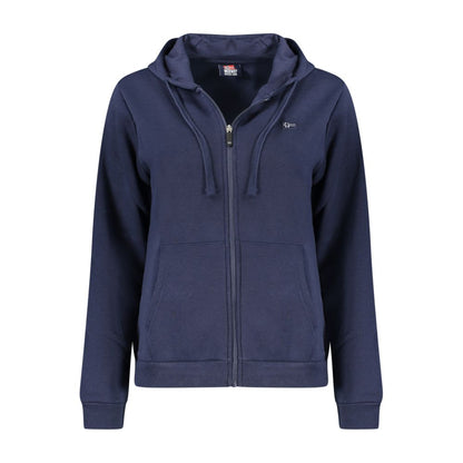 Felpa da donna in cotone blu con cappuccio e cerniera, Norvegia 1963