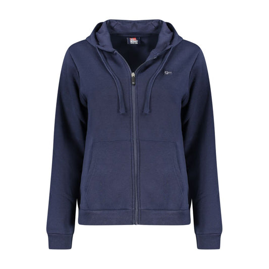 Felpa da donna in cotone blu con cappuccio e cerniera, Norvegia 1963