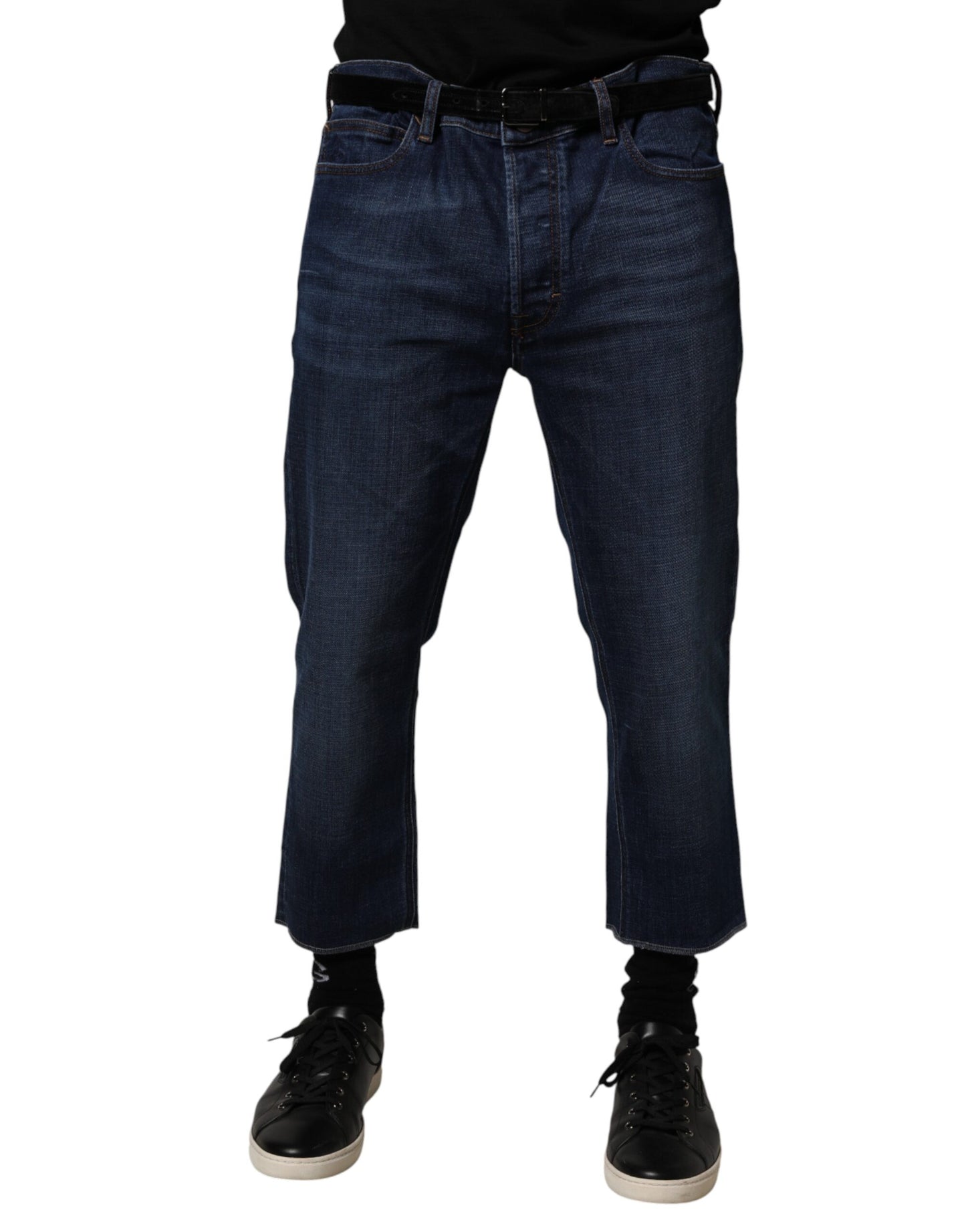 Jeans Cropped da Uomo in Denim di Cotone a Vita Media Blu Vivienne Westwood