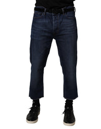 Jeans Cropped da Uomo in Denim di Cotone a Vita Media Blu Vivienne Westwood