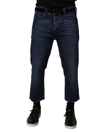 Jeans Cropped da Uomo in Denim di Cotone a Vita Media Blu Vivienne Westwood