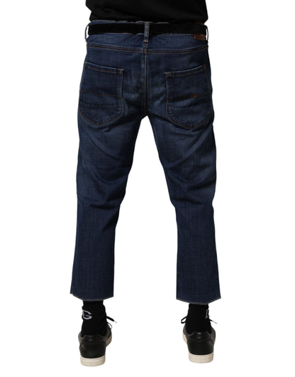 Jeans Cropped da Uomo in Denim di Cotone a Vita Media Blu Vivienne Westwood