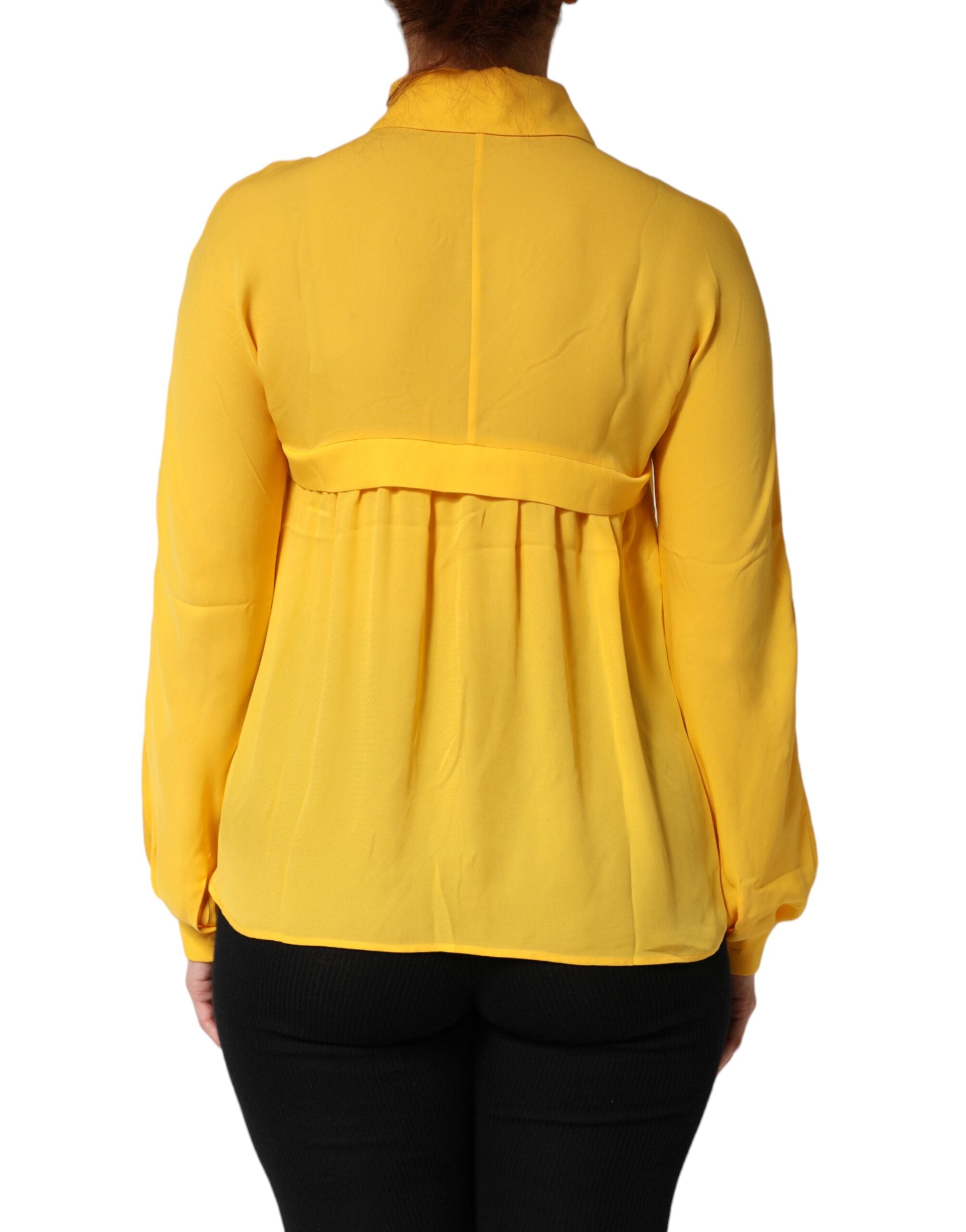 Top a maniche lunghe con colletto in seta gialla Moschino Couture