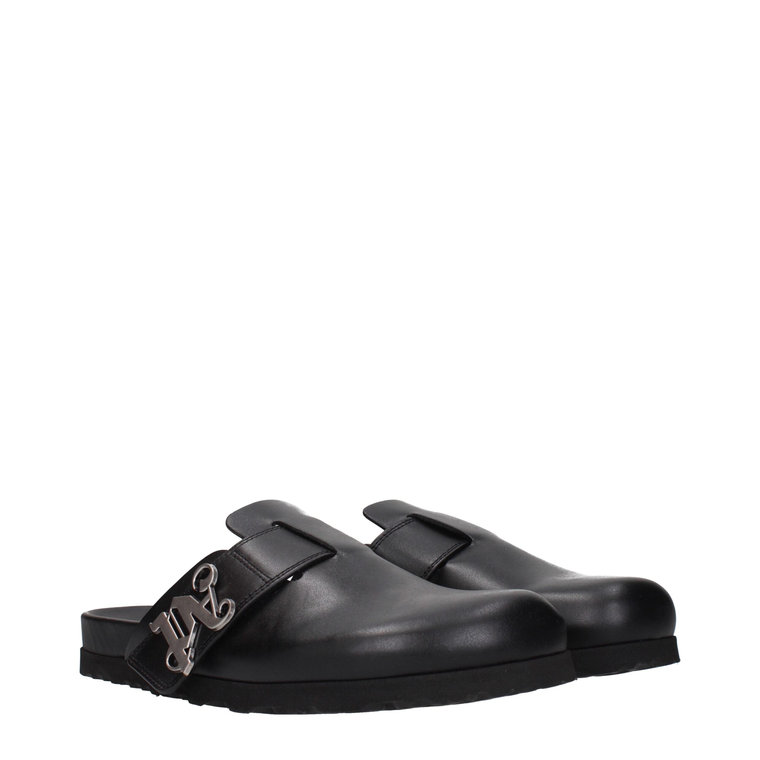 Palm Angels Black Leather Slippers