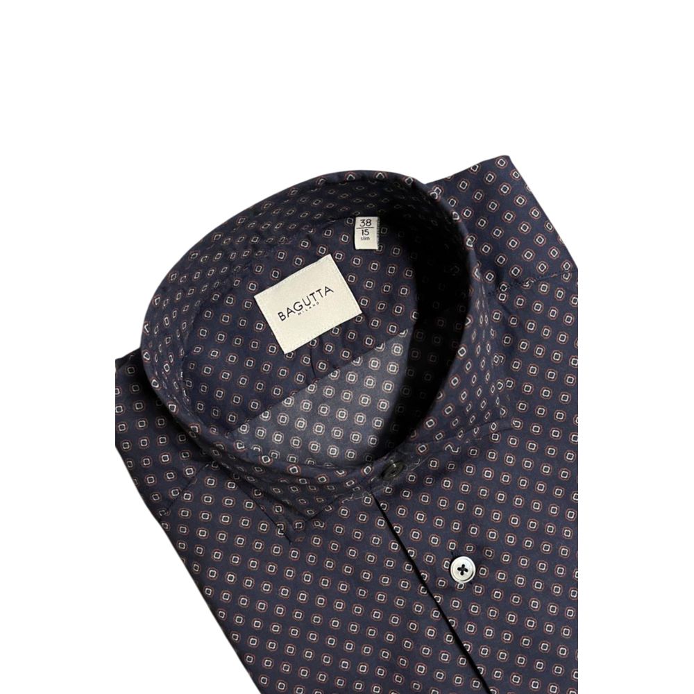 Chemise homme Bagutta en coton bleu, coupe ajustée