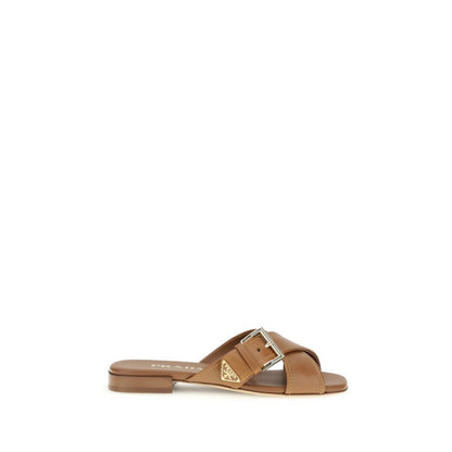 Sandali bassi Prada Bos Taurus in pelle di vitello marrone