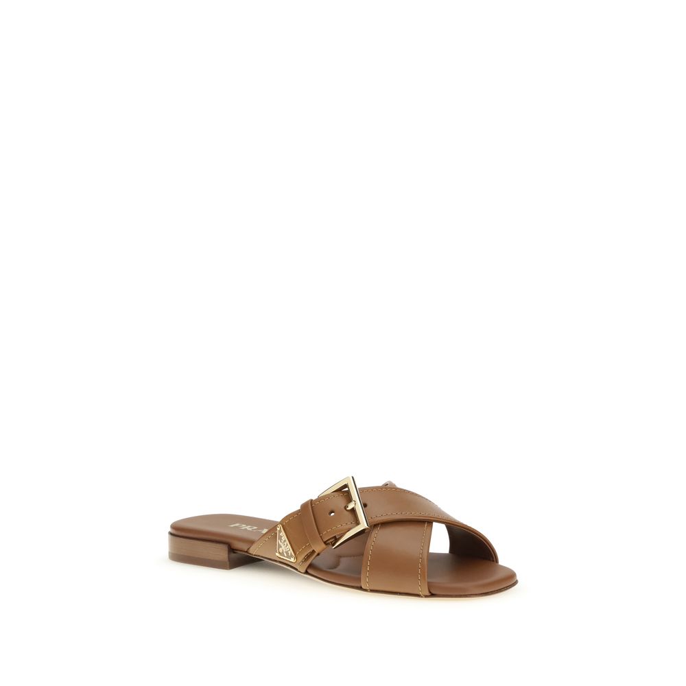 Sandali bassi Prada Bos Taurus in pelle di vitello marrone
