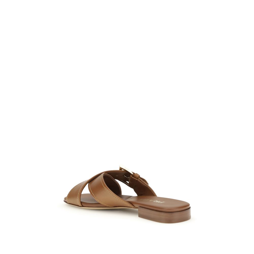 Sandali bassi Prada Bos Taurus in pelle di vitello marrone