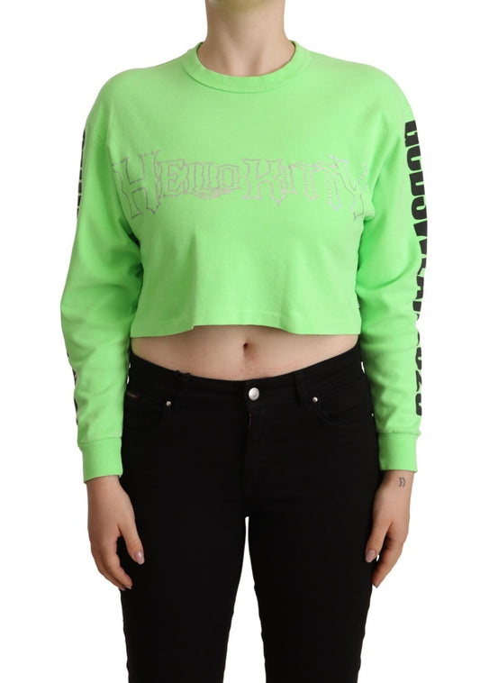 Maglione corto a maniche lunghe stampato verde menta GCDS