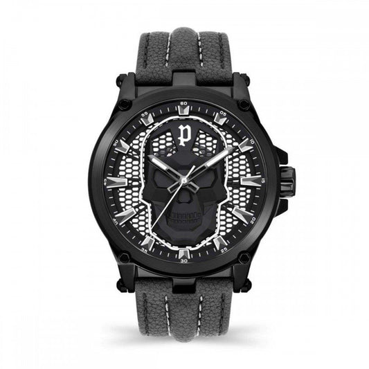 Orologio elegante in pelle nera della polizia