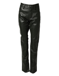 Pantaloni a vita media in pelle pieno fiore nera Dsquared²