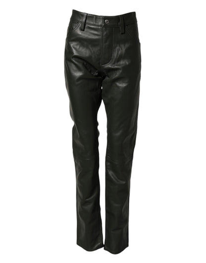 Pantaloni a vita media in pelle pieno fiore nera Dsquared²
