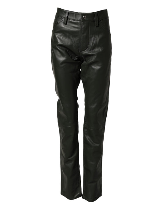 Pantaloni a vita media in pelle pieno fiore nera Dsquared²