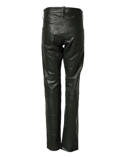 Pantaloni a vita media in pelle pieno fiore nera Dsquared²