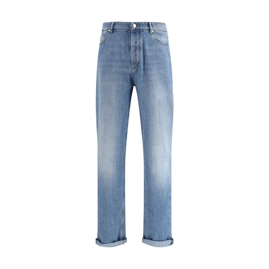 Jeans a gamba dritta in cotone blu Brunello Cucinelli