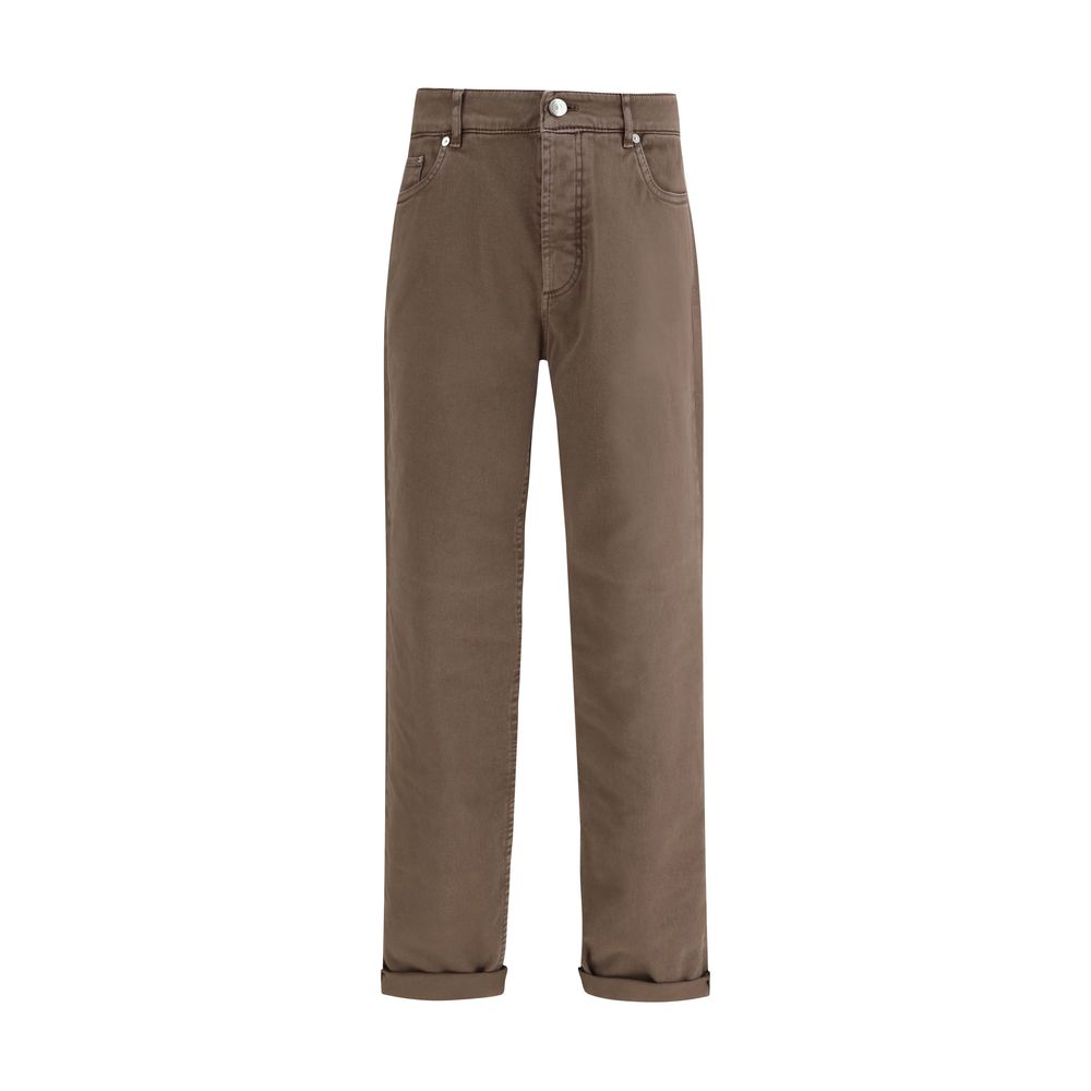 Jean Brunello Cucinelli marron en coton coupe décontractée