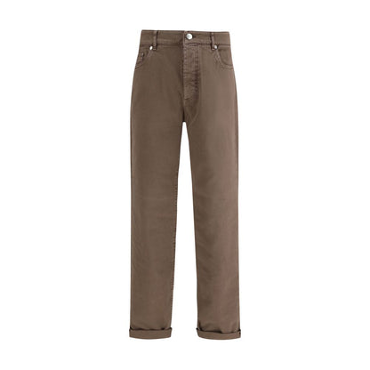 Jeans Relaxed Fit in Cotone Marrone Brunello Cucinelli