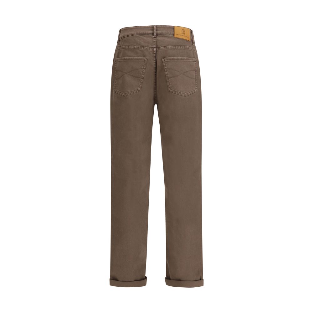 Jean Brunello Cucinelli marron en coton coupe décontractée