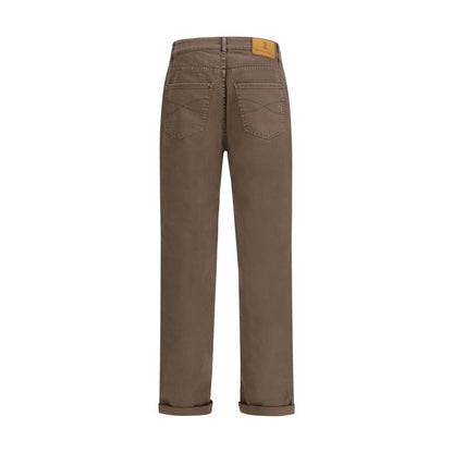 Jeans Relaxed Fit in Cotone Marrone Brunello Cucinelli