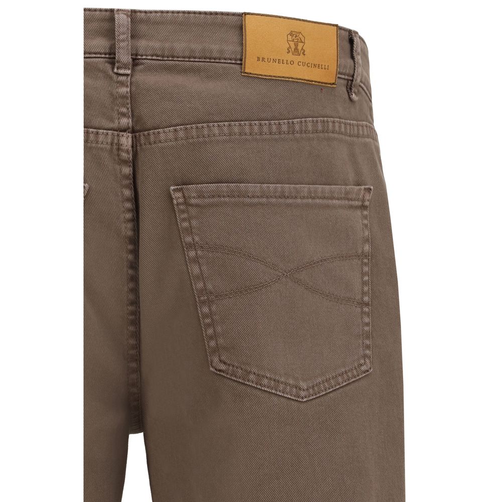 Jean Brunello Cucinelli marron en coton coupe décontractée