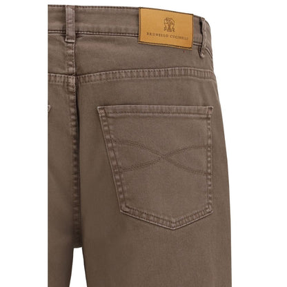 Jeans Relaxed Fit in Cotone Marrone Brunello Cucinelli