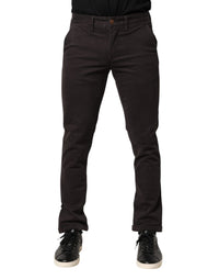 Sun68 Dark Brown Cotton Stretch Skinny Mid Waist Men Trouser Pants