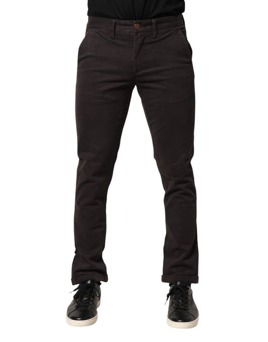 Pantaloni da uomo Sun68 in cotone elasticizzato marrone scuro a vita media
