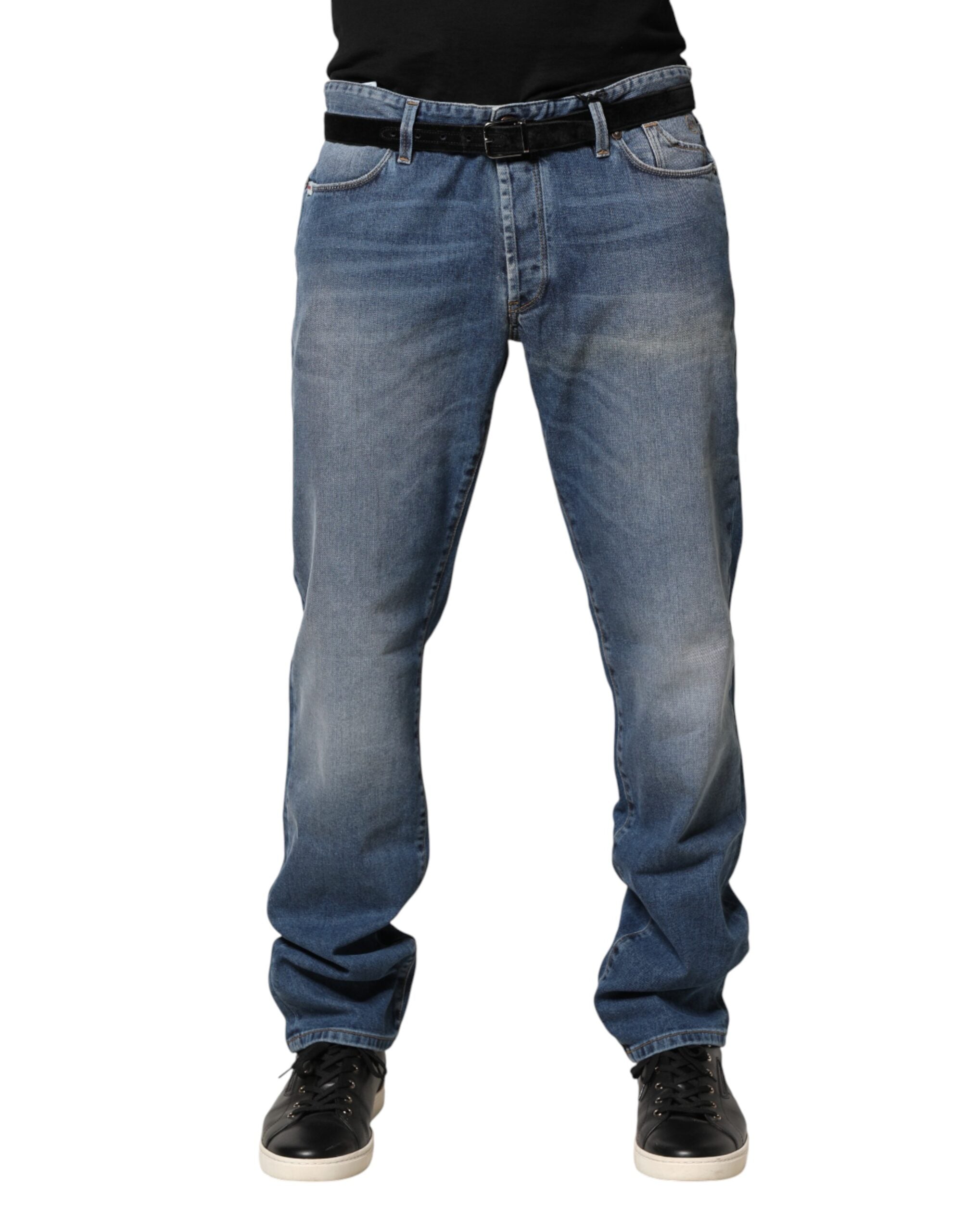Jean Jeckerson bleu délavé, taille mi-haute, coupe droite, pour homme