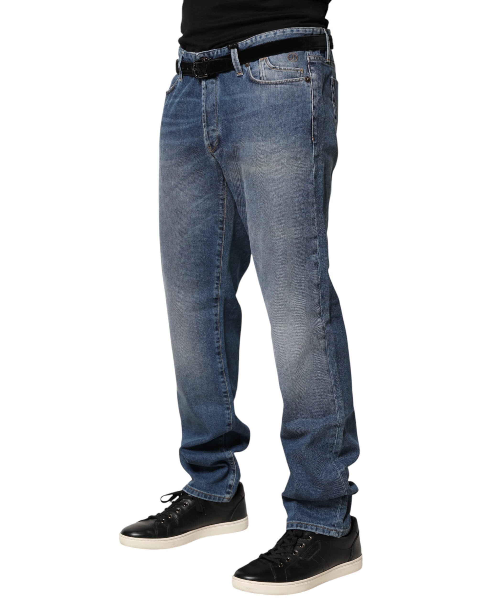 Jean Jeckerson bleu délavé, taille mi-haute, coupe droite, pour homme