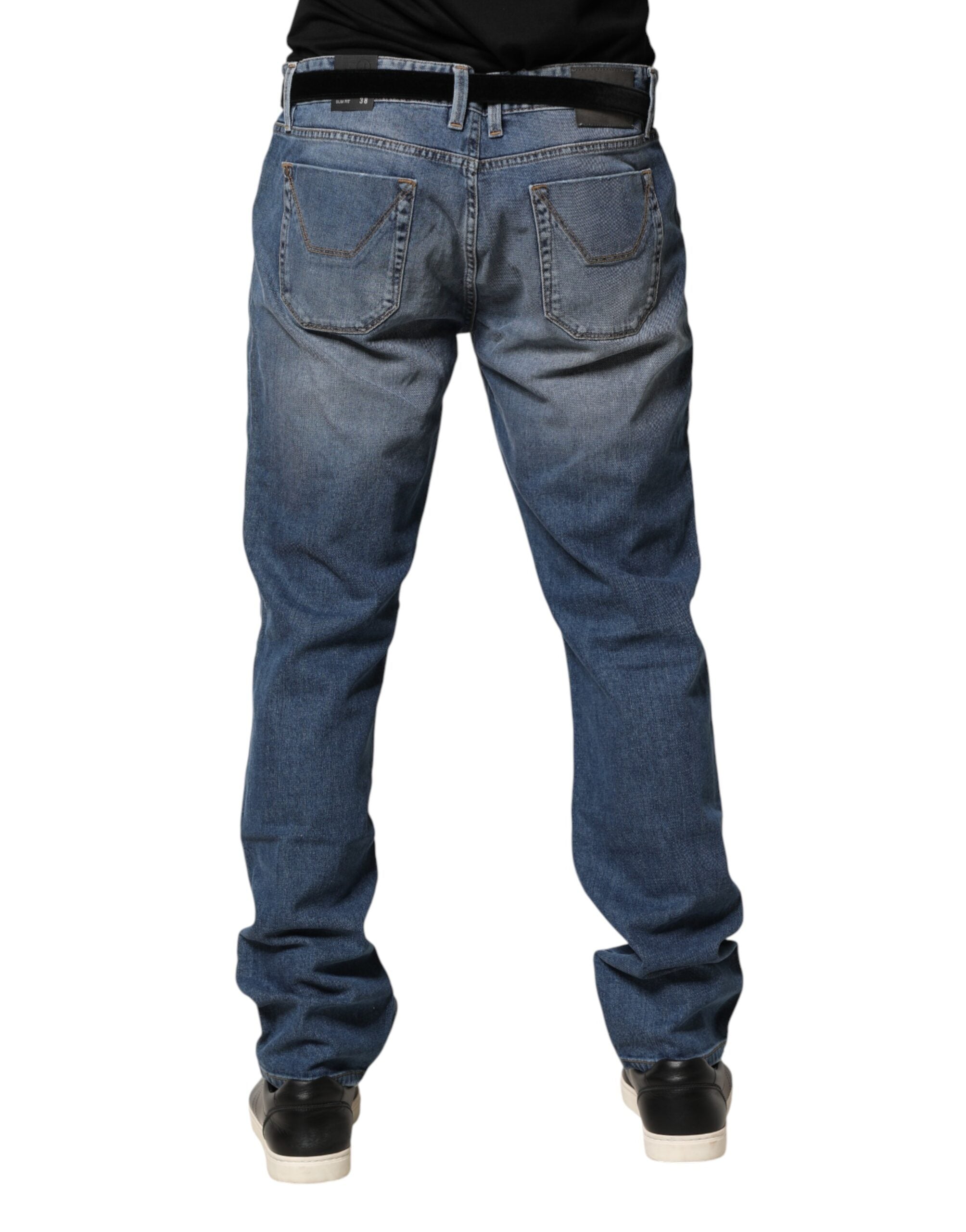 Jean Jeckerson bleu délavé, taille mi-haute, coupe droite, pour homme