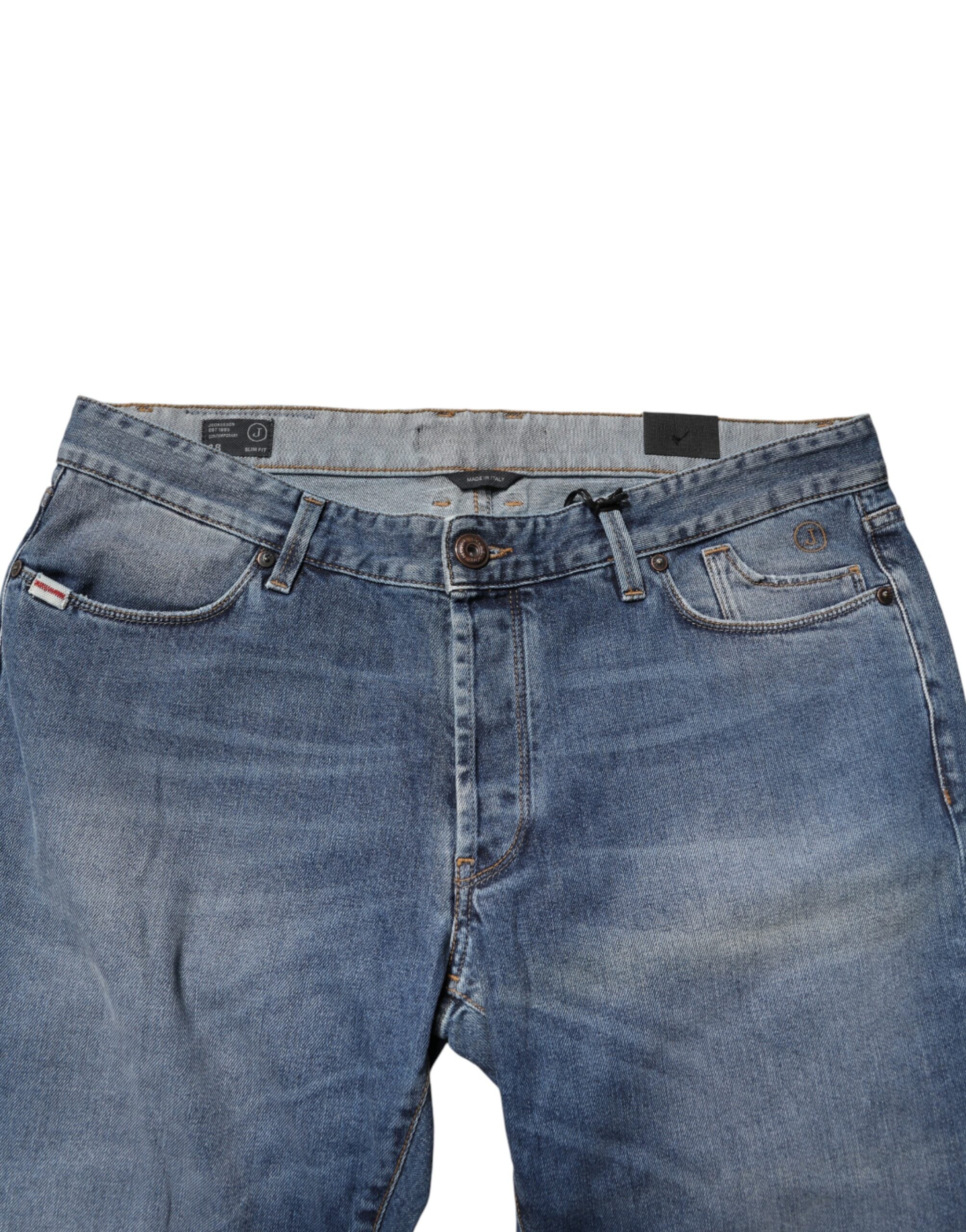 Jean Jeckerson bleu délavé, taille mi-haute, coupe droite, pour homme
