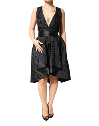 Robe deux pièces sans manches à col en V profond en jacquard noir John Richmond