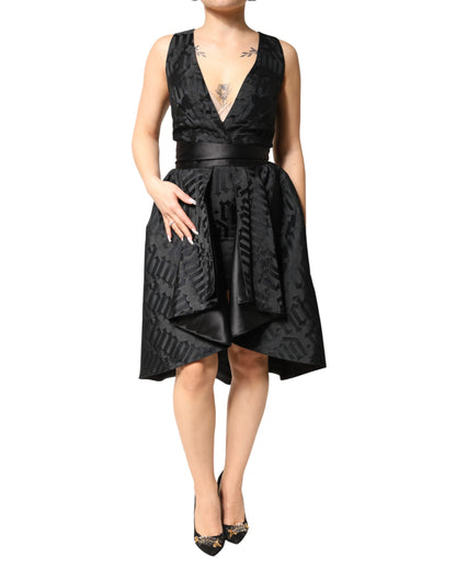 Robe deux pièces sans manches à col en V profond en jacquard noir John Richmond