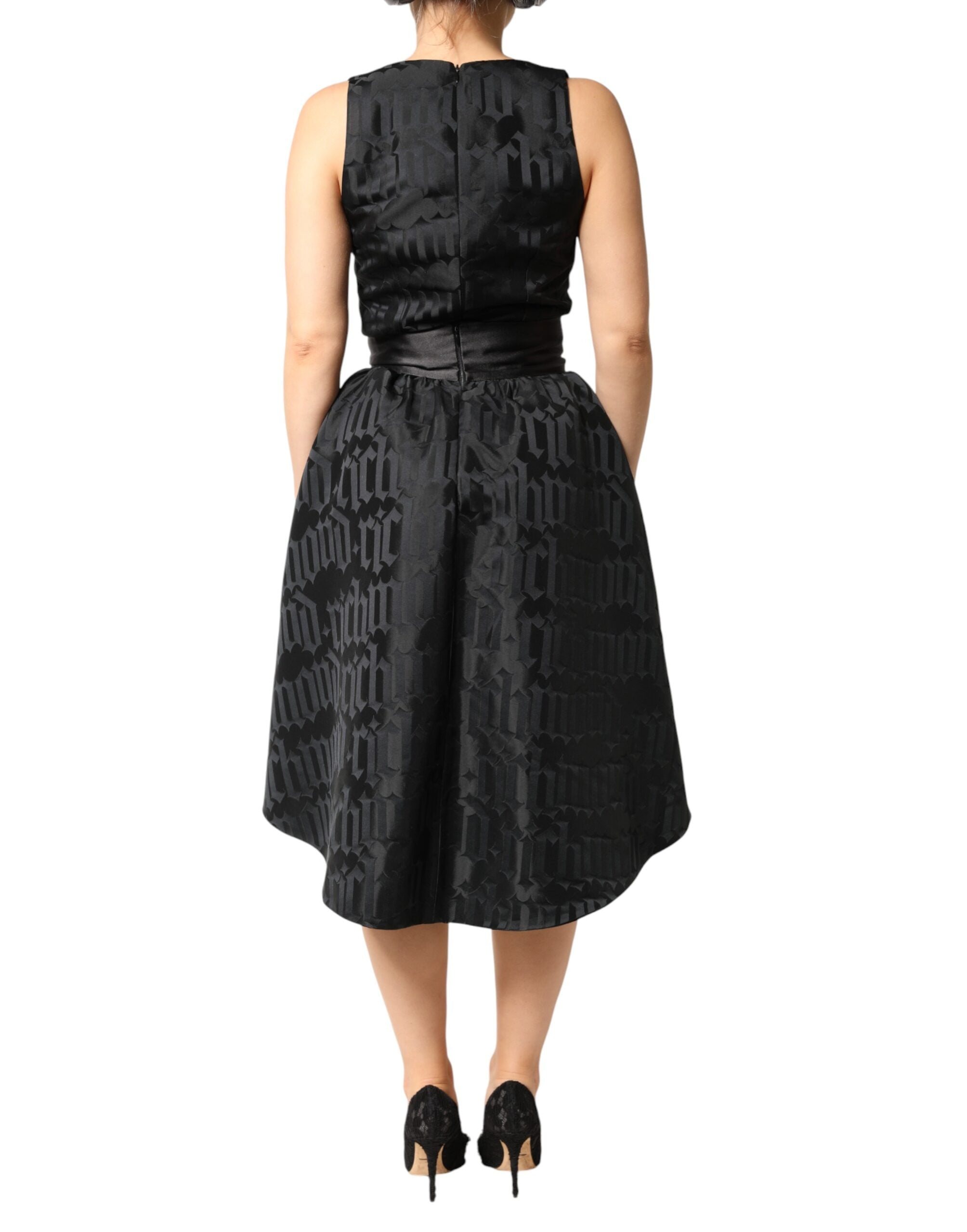 Robe deux pièces sans manches à col en V profond en jacquard noir John Richmond
