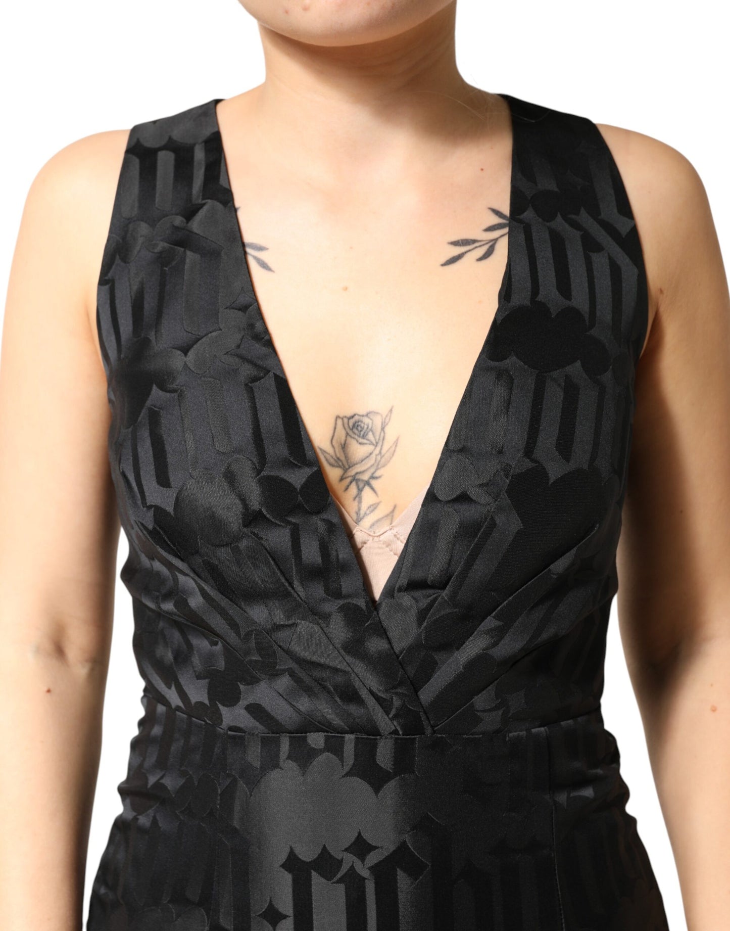 Robe deux pièces sans manches à col en V profond en jacquard noir John Richmond