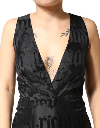 Robe deux pièces sans manches à col en V profond en jacquard noir John Richmond