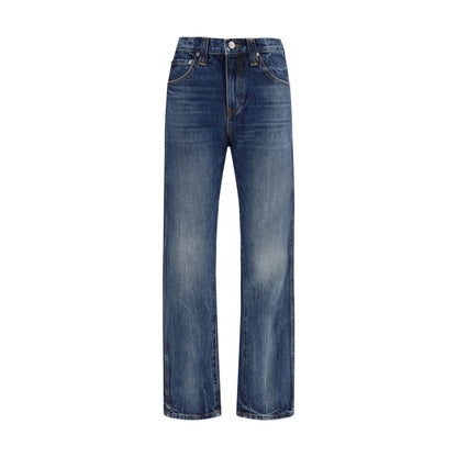 Jeans a vita alta in cotone blu Khaite