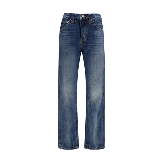 Jeans a vita alta in cotone blu Khaite