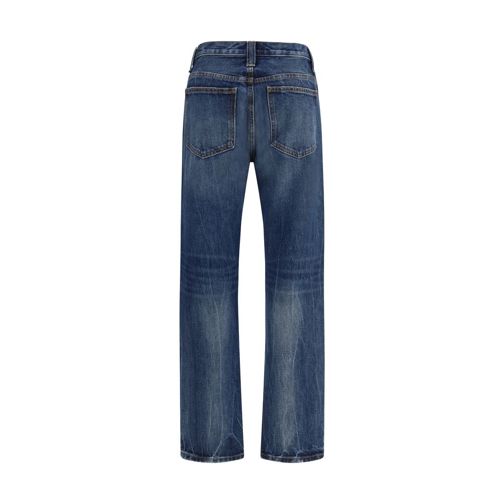 Jeans a vita alta in cotone blu Khaite
