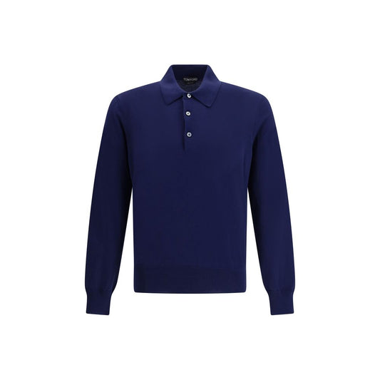 Polo in cotone blu Tom Ford
