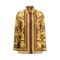 Camicia Versace in seta bordeaux con motivo