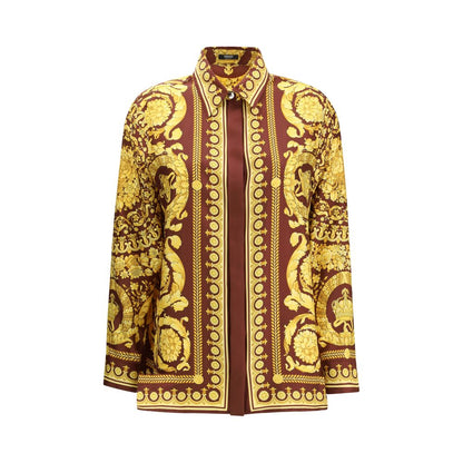 Camicia Versace in seta bordeaux con motivo