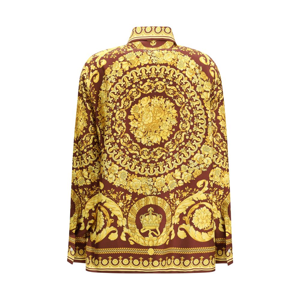 Camicia Versace in seta bordeaux con motivo