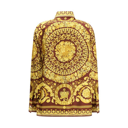 Camicia Versace in seta bordeaux con motivo