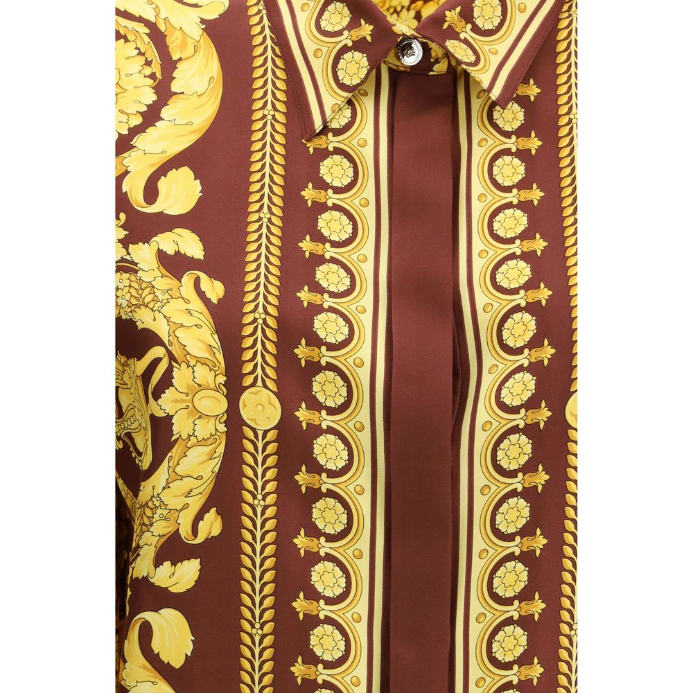 Camicia Versace in seta bordeaux con motivo
