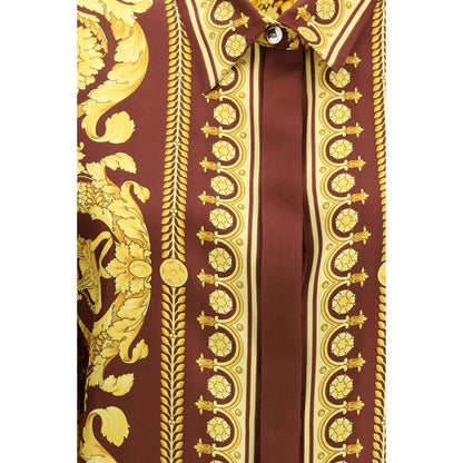 Camicia Versace in seta bordeaux con motivo